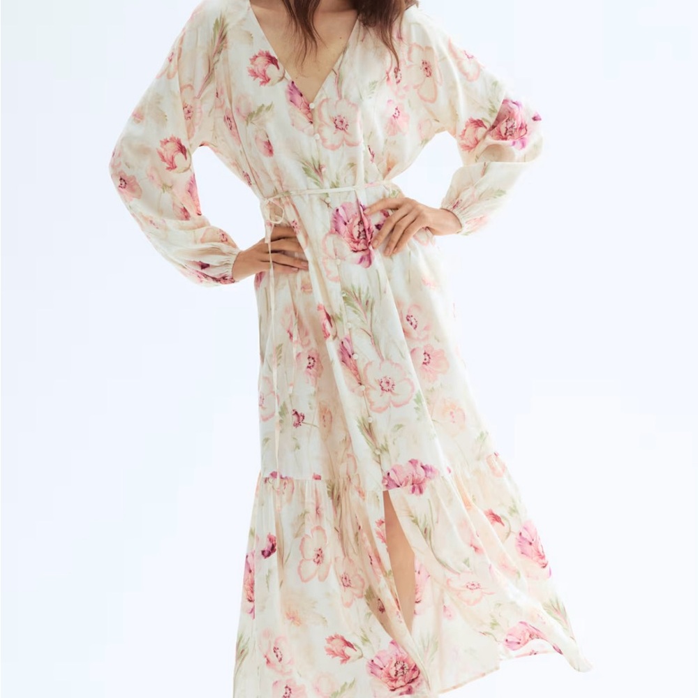 H&M Floral Long Sleeve Dress - Pink and Cream